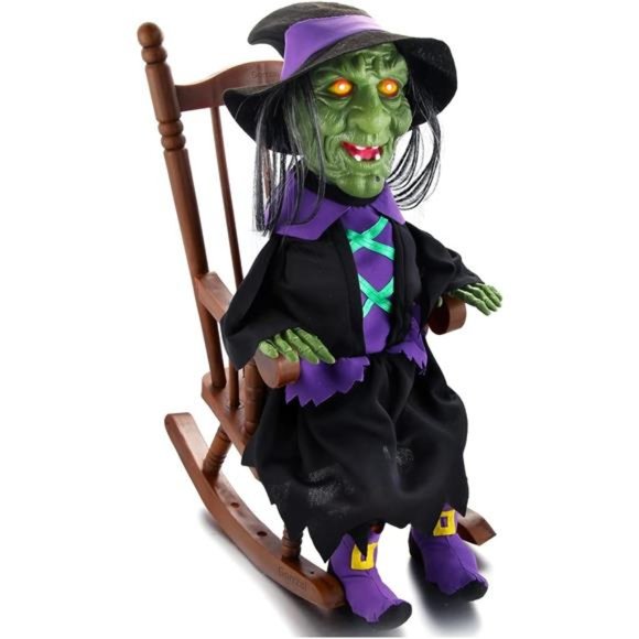 Screaming Animated Witch with Rocking Chair, Scary Halloween Decor with Sensor - Picture 1 of 6